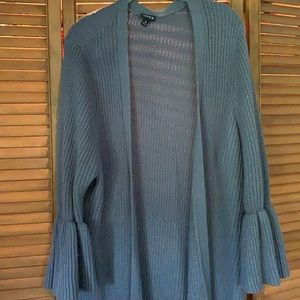 Long gray flutter sleeve open cardigan